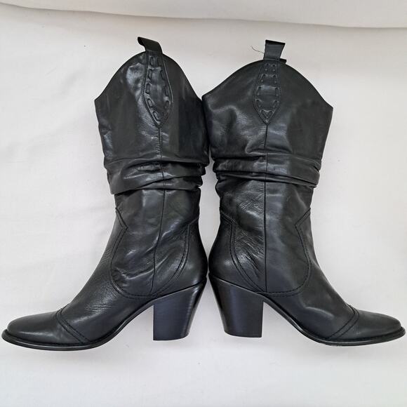 BCBGeneration "Silk" Slouchy Black Leather Cowboy Boots Western Size 7.5 - Picture 3 of 12